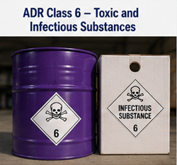 Produtos químicos tóxicos e substâncias infecciosas transportados com marcações ADR Classe 6