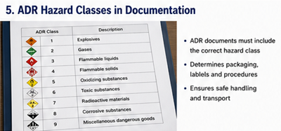 Classes de perigo ADR e categorias de mercadorias perigosas nos documentos de transporte