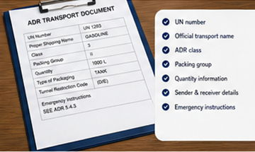 Documentos de transporte ADR de mercadorias perigosas e documentação logística