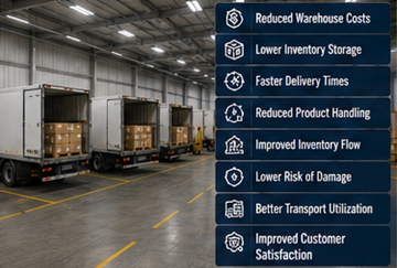 Operação logística eficiente de cross-docking a reduzir armazenagem em armazém e custos de transporte