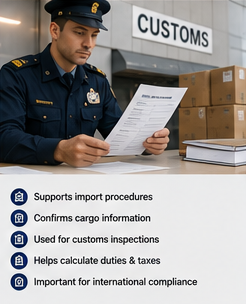 Agentes aduaneiros a verificar documentos de Bill of Lading num terminal internacional de carga