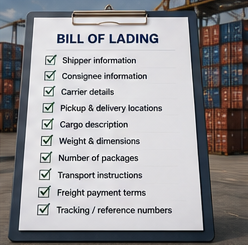 Detalhes do documento de expedição e informação de carga dentro de um Bill of Lading
