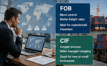 Importador a comparar opções de envio FOB e CIF para transporte internacional de carga
