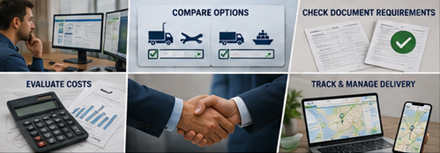 Escolha entre serviços de transporte nacional ou internacional com planeamento logístico, rotas, camiões e operações de carga