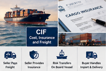 Envio de frete marítimo com documentação de seguro e transporte de carga sob acordo CIF