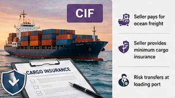 Envio internacional por via marítima com seguro de carga e documentação de transporte