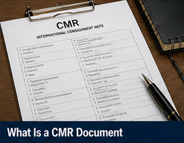 Documento CMR em papel preenchido com detalhes da expedição, informações do expedidor, destinatário e transportador