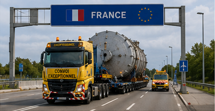 Comboio internacional de transporte sobredimensionado a cruzar fronteiras europeias
