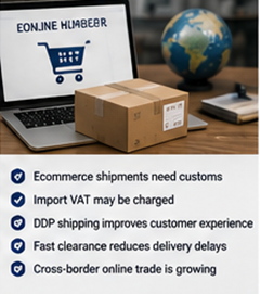 Encomendas de e-commerce internacional e operações de desalfandegamento para pedidos online