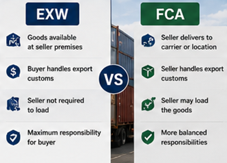 Comparação entre termos de expedição EXW e FCA na logística internacional