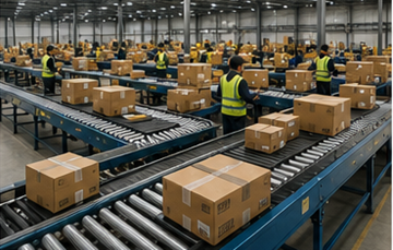 Grande centro de distribuição a separar produtos para transporte e entrega
