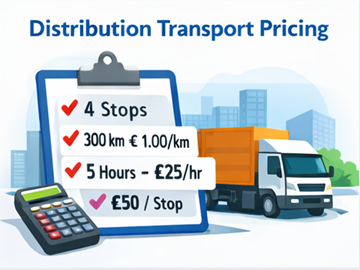 Definição de preços para transporte de distribuição com múltiplas paragens, distância, horas e cálculo de tarifa por paragem numa prancheta