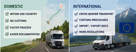 Transporte nacional e internacional de mercadorias através de fronteiras europeias com camiões logísticos