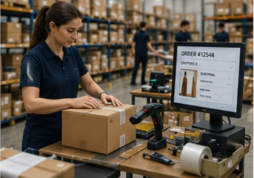 Centro de fulfillment de e-commerce a processar encomendas online de clientes