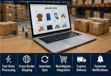 Operações de fulfillment de e-commerce a gerir envios de encomendas online por toda a Europa