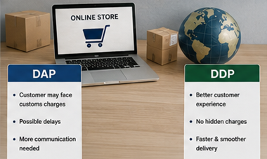 Entrega internacional de encomendas de e-commerce e logística aduaneira nos termos DDP e DAP