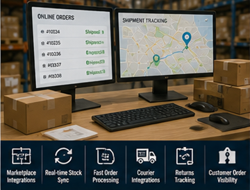 Armazém de e-commerce a utilizar sistema de gestão de armazém para preparação de encomendas online
