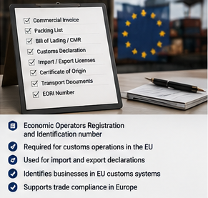 Registo aduaneiro europeu e número EORI utilizado na logística internacional