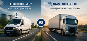 Comparação entre entrega expresso e preço de transporte de frete standard na Europa