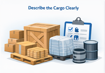 Diferentes tipos de carga, incluindo paletes, caixas e mercadorias embaladas para transporte.