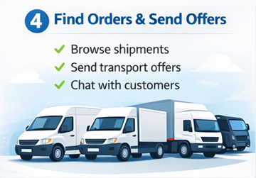 Consulta de pedidos de transporte e envio de propostas no painel da transportadora ExusTrans