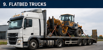 Camião de plataforma a transportar materiais de construção e carga sobredimensionada