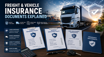 Documentos de seguro de mercadorias e veículos com transporte de carga por camião e conceitos de proteção logística na Europa
