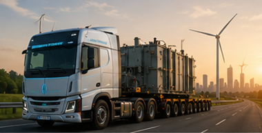 Comboio moderno de transporte sobredimensionado a representar o futuro da logística de cargas pesadas