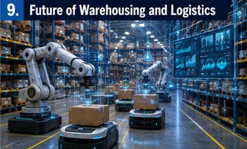 Armazém inteligente com robots, automação e tecnologia digital de logística