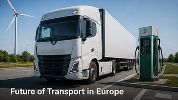 Camiões elétricos e logística verde na Europa, transporte sustentável, futuro, tecnologia de logística inteligente