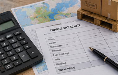 Cálculo de preços de envio em grupagem com paletes, planeamento logístico, custos de frete e documentos de transporte