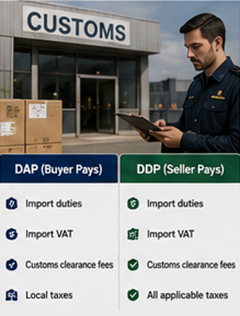 Direitos aduaneiros, IVA e procedimentos de importação internacional nos termos de transporte DDP e DAP