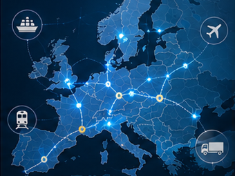 Rotas de transporte logístico internacional por toda a Europa com visibilidade de rastreamento de envios