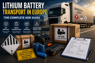 Transporte de baterias de lítio na Europa com etiquetas ADR de mercadorias perigosas e conformidade logística