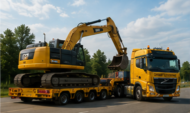 Reboque de plataforma rebaixada a transportar maquinaria de construção e carga sobredimensionada
