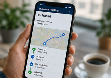 Cliente a usar uma aplicação móvel de rastreamento de envios com atualizações e notificações de entrega em tempo real