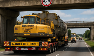 Camião de cargas pesadas a transportar carga sobredimensionada que excede as dimensões padrão da estrada