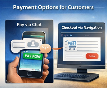 Cliente a pagar uma ordem de transporte através do botão de pagamento no chat e navegação no checkout na plataforma ExusTrans