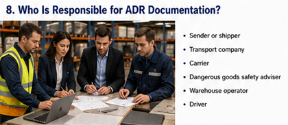 Empresa de transporte e expedidor responsáveis pela documentação ADR de mercadorias perigosas