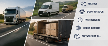 Transporte rodoviário europeu de mercadorias com camiões logísticos em rotas de entrega em autoestrada