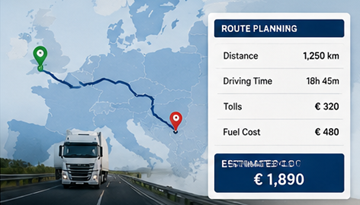Planeamento de rotas de camiões na Europa e cálculo de distância para preços de transporte de frete