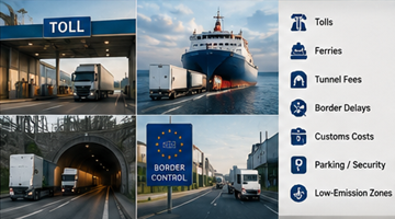 Estradas com portagem na Europa, transporte por ferry e custos logísticos de fronteira para frete internacional