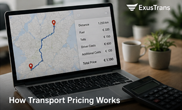 Cálculo do preço de transporte, logística, custo por distância, rota do camião, combustível e portagens na Europa