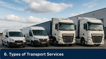 Diferentes serviços de transporte: camiões, carrinhas e entregas expresso, tipos de logística