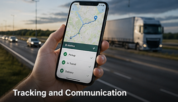 Rastreamento GPS no transporte de camiões em tempo real, plataforma logística, comunicação entre motorista e cliente