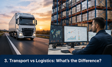 Diagrama comparativo que mostra a diferença entre processos de transporte e de logística