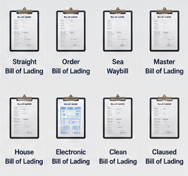 Diferentes tipos de documentos Bill of Lading usados no transporte e expedição internacionais