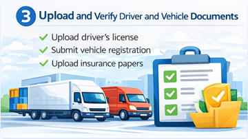 Empresa de transporte a carregar carta de condução e documentos do veículo em formato PDF para verificação na plataforma ExusTrans