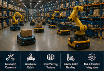 Robots de armazém automatizados ligados a software de sistema de gestão de armazém