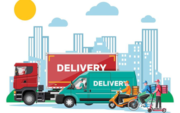 Transporte rodoviário usado para entregas regionais com carrinhas e camiões na logística urbana